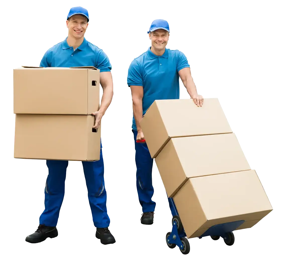 Zwei Möbelpacker mit Umzugskartons